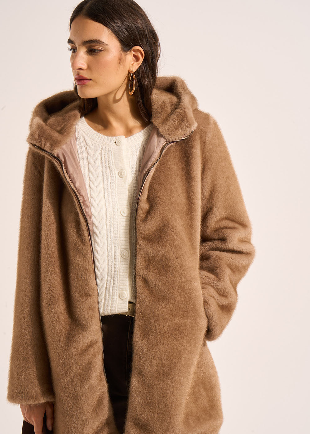 MANATHANY Hooded faux fur coat - 1 - Sud Express - Sud Express