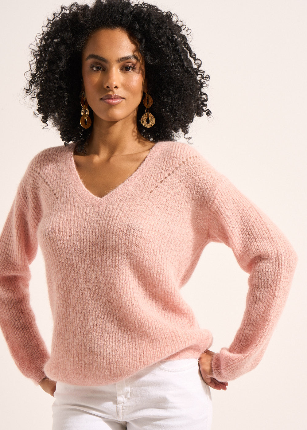MANNAKO V-neck sweater with 3/4-length sleeves - 1 - Sud Express - Sud Express