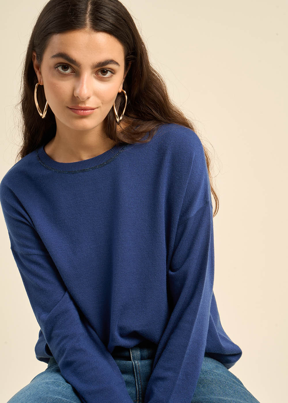 Navy blue boat neck sweater hotsell