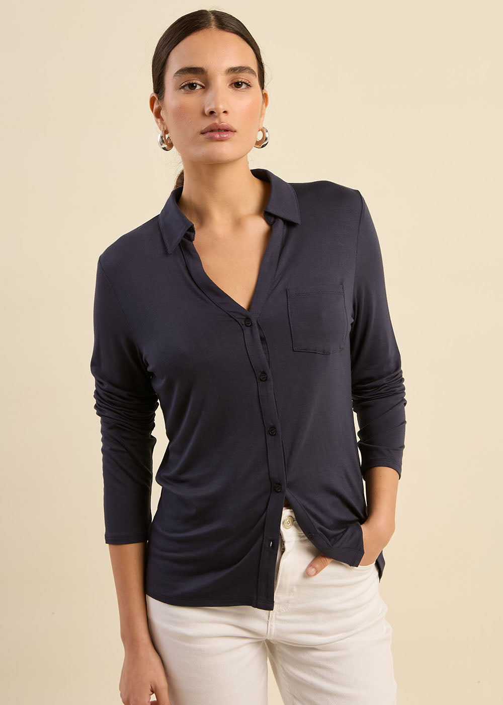 CHIARA Long sleeve shirt collar t-shirt  - 1 - Sud Express - Sud Express