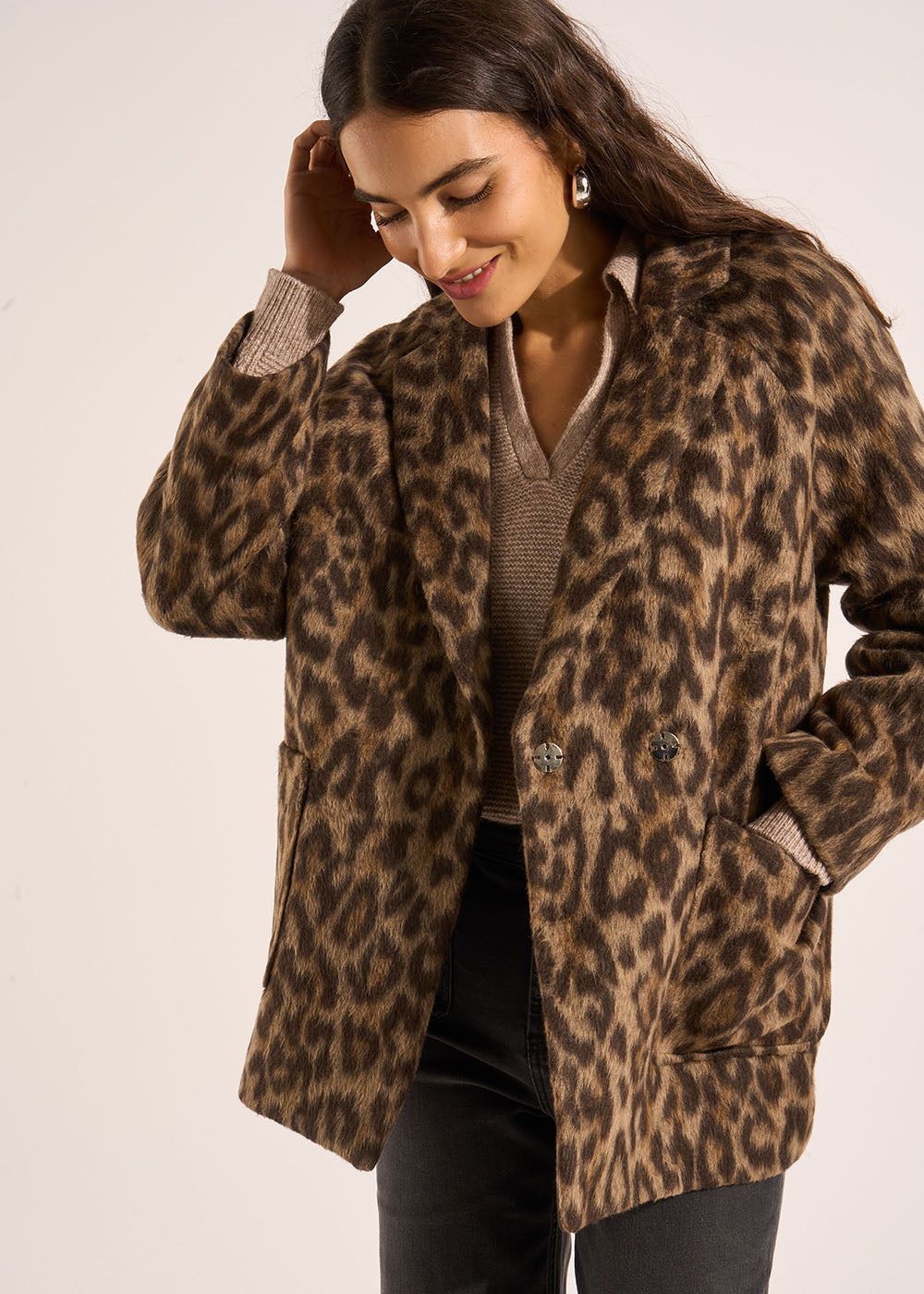 MANOUDI Loose-fitting coat with animal print - 1 - Sud Express - Sud Express