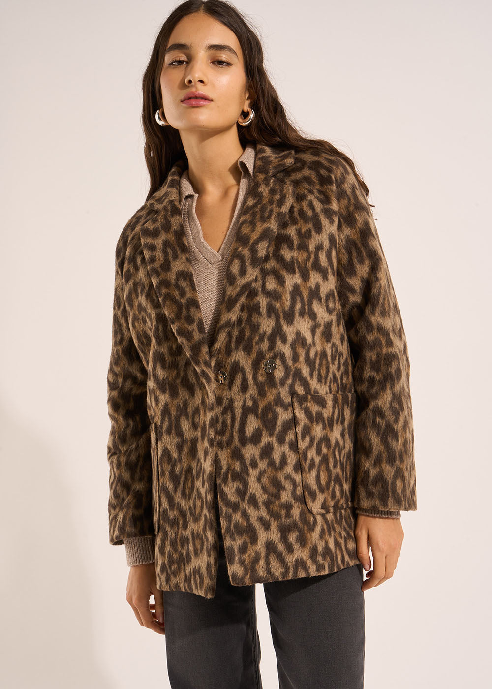 MANOUDI Loose-fitting coat with animal print - 4 - Sud Express - Sud Express