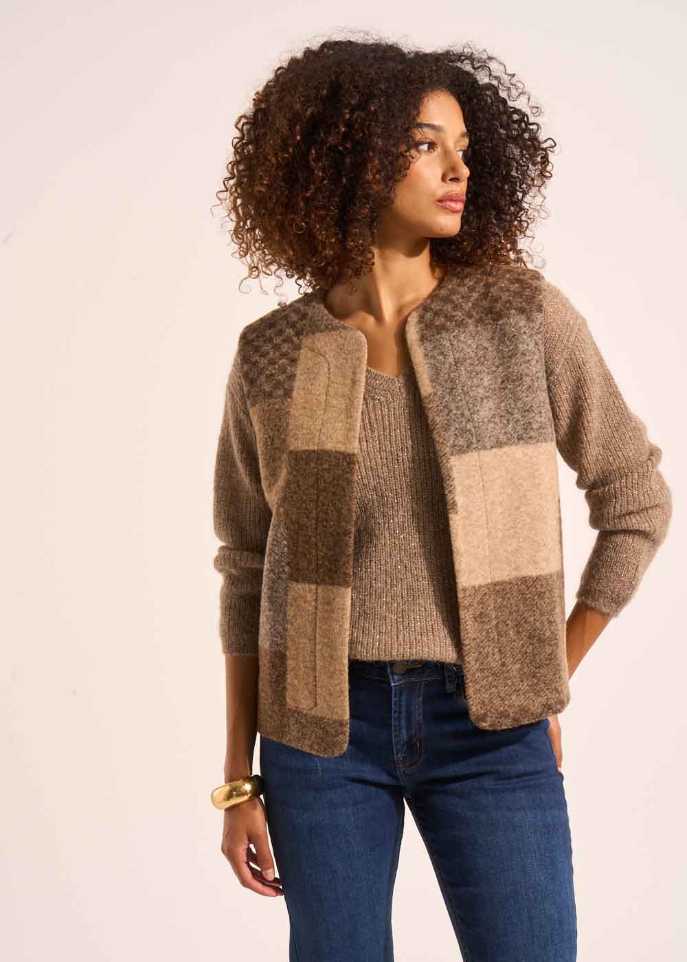 GATILDE Sleeveless patchwork pattern cardigan - 1 - Sud Express - Sud Express