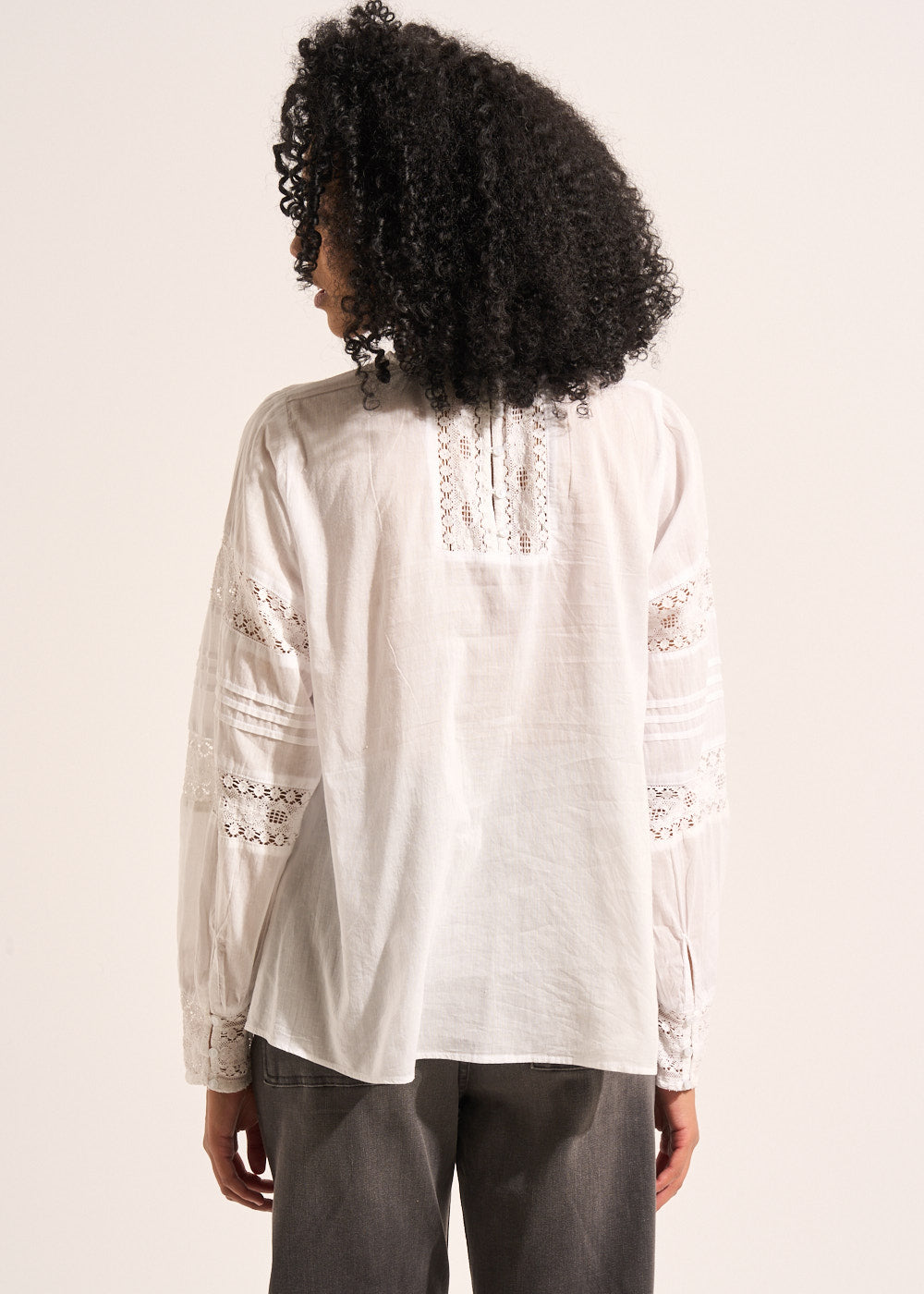 TELOUISE Cotton voile top with embroidered lace and long sleeves - 3 - Sud Express - Sud Express