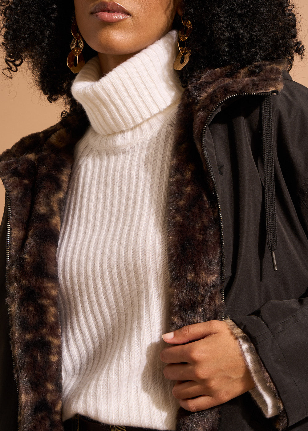 VEALY Reversible parka with faux leopard fur lining - 2 - Sud Express - Sud Express