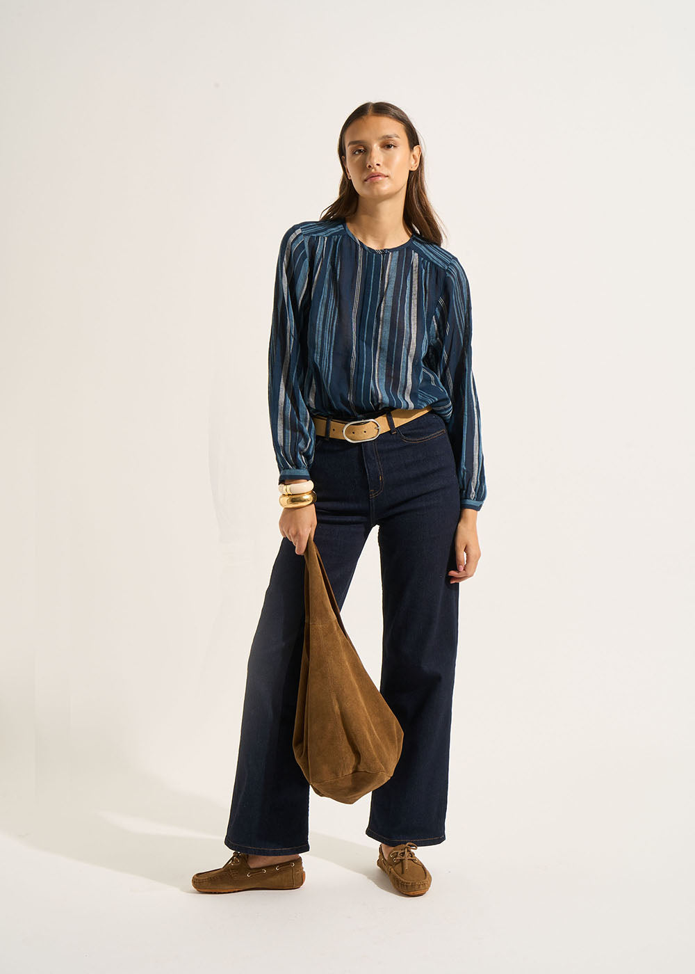 CHARLIZA Striped shirt with round neckline and long sleeves - 2 - Sud Express - Sud Express