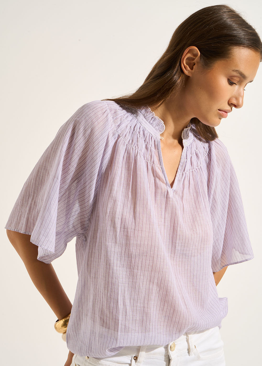 TEZALOU Fluid top with fine stripes - 1 - Sud Express - Sud Express