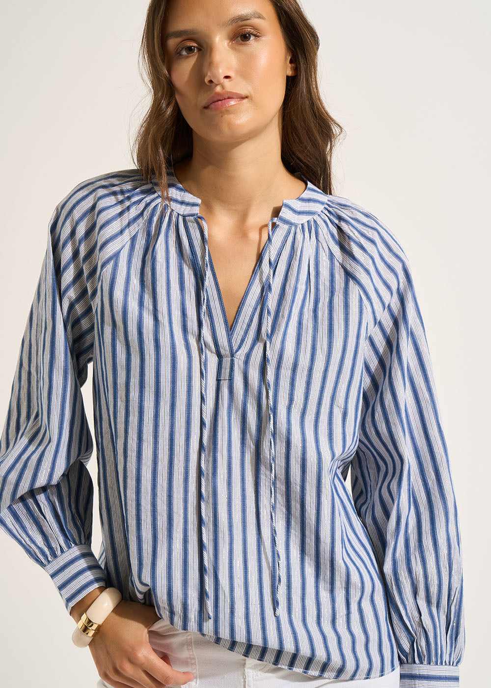 TOBY Blouse with shiny stripes and loose long sleeves - 1 - Sud Express - Sud Express