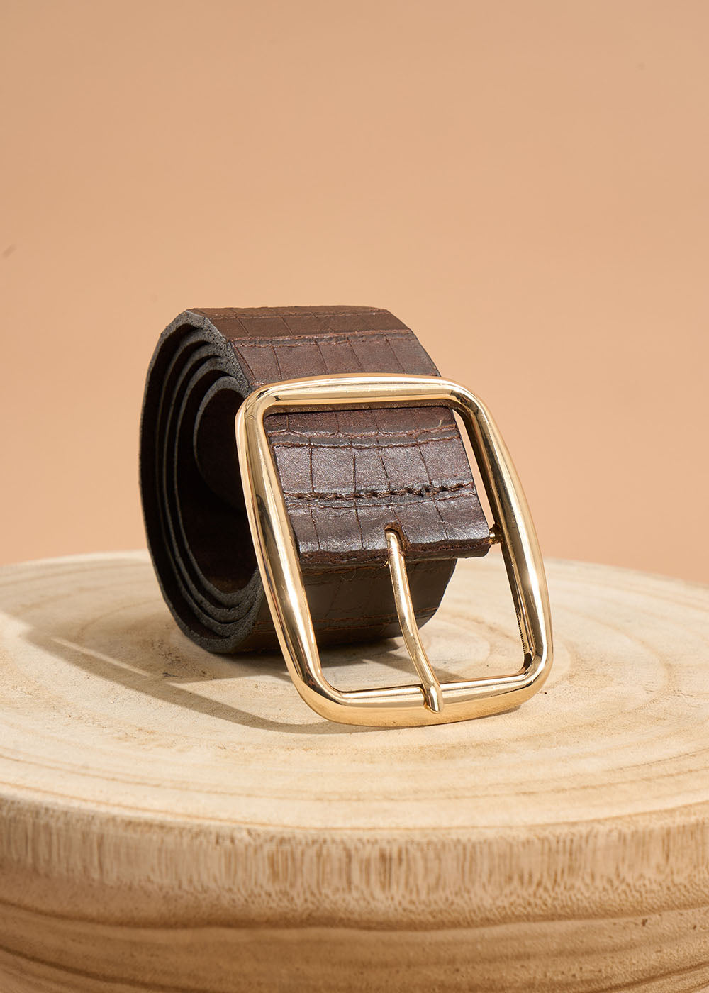 COSMO Textured leather belt with large gold buckle - 1 - Sud Express - Sud Express