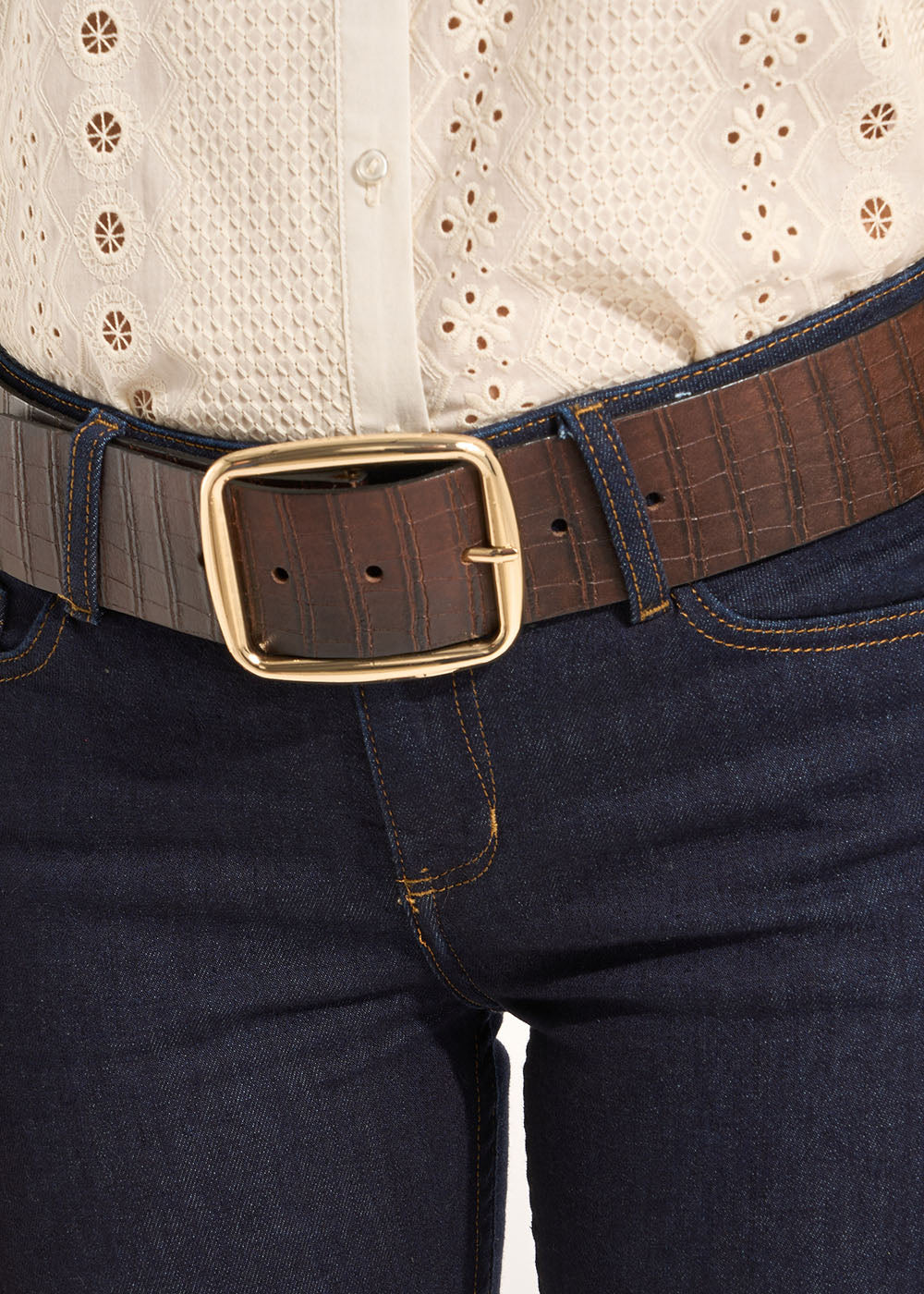 COSMO Textured leather belt with large gold buckle - 3 - Sud Express - Sud Express