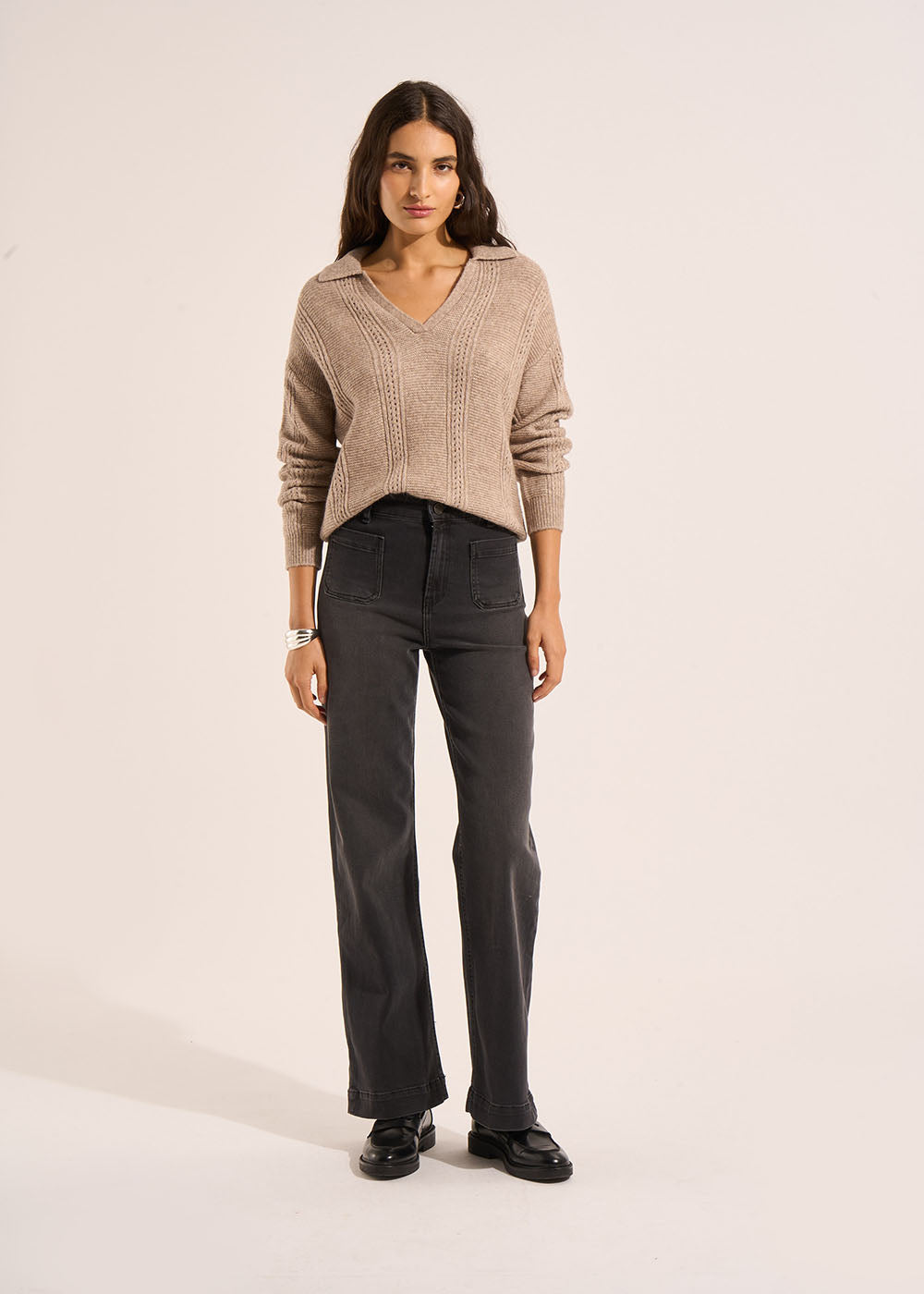 STACY BLACK STONE Wide-leg jeans with cuffs and high waist - 1 - Sud Express - Sud Express