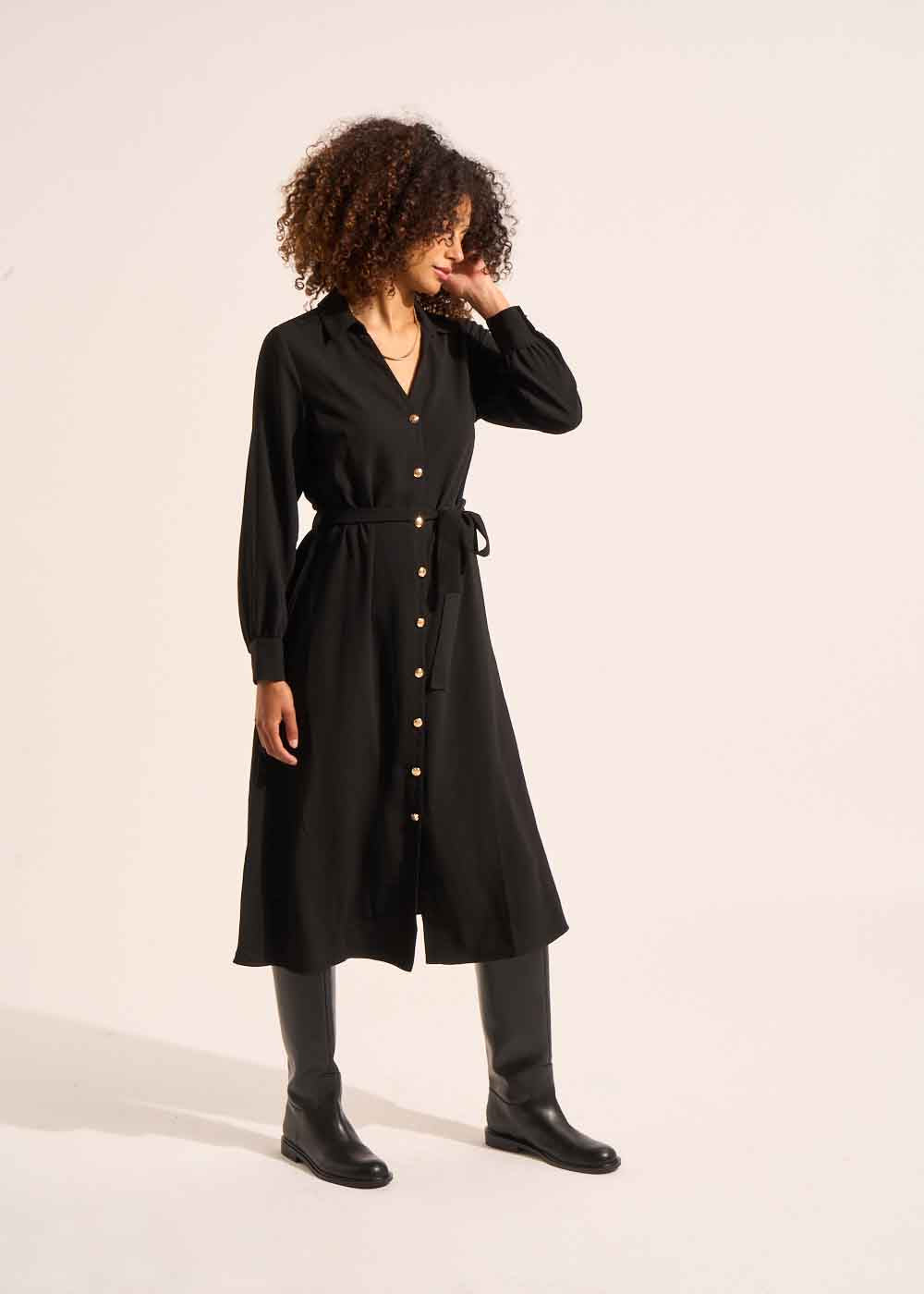 RIMERIA Tie waist maxi dress with long sleeves - 1 - Sud Express - Sud Express