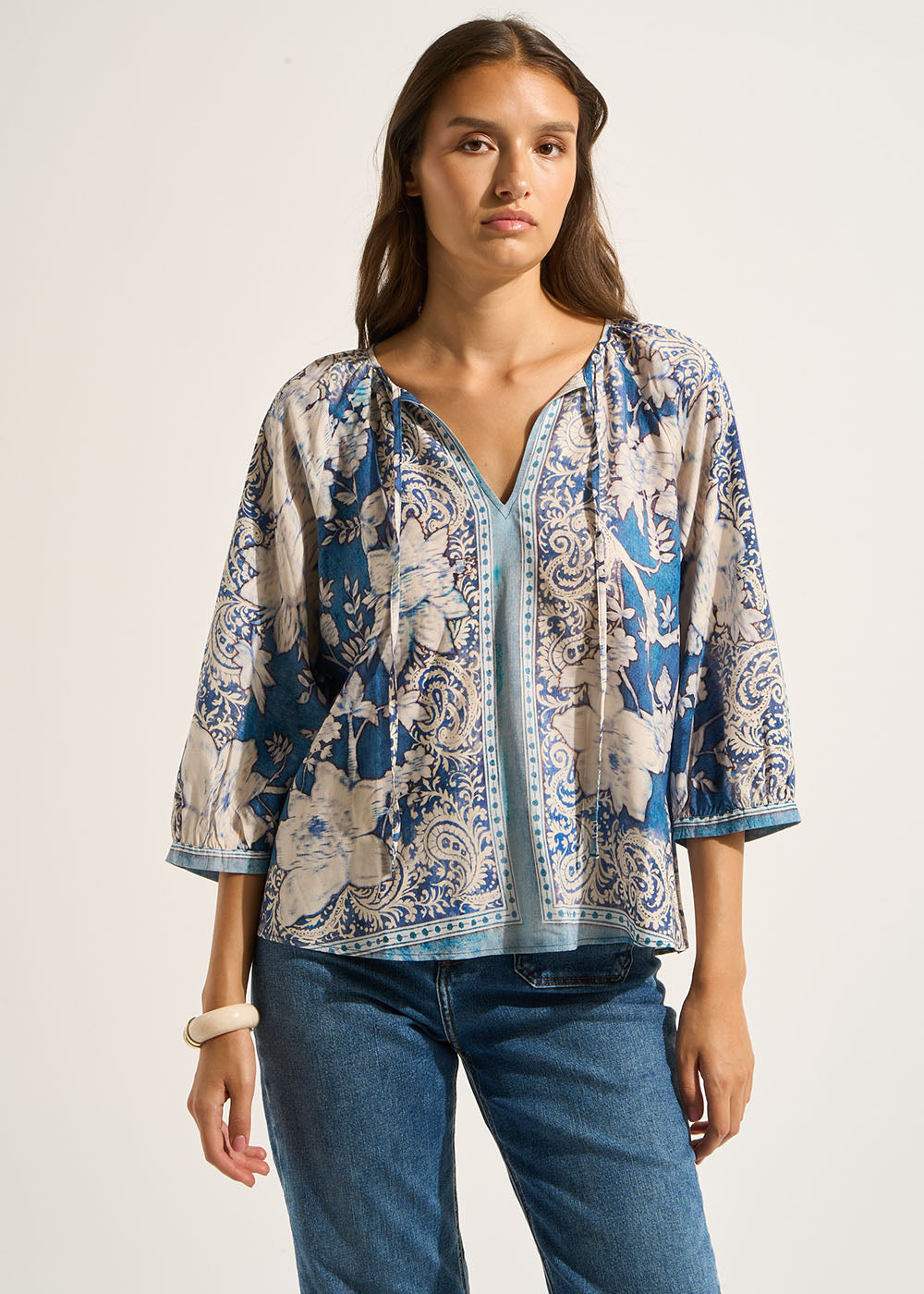 TAPHNEA Loose printed blouse with slightly puffed sleeves - 1 - Sud Express - Sud Express