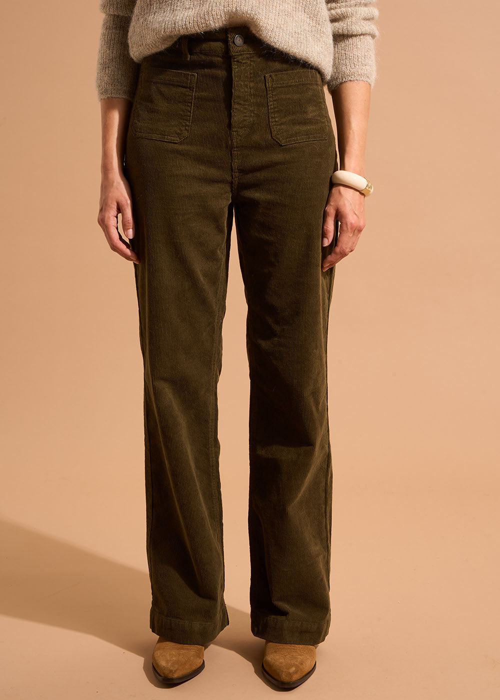 Wide-leg cotton velour trousers 700 high-waisted stripes - Sud Express - 2 - Sud Express