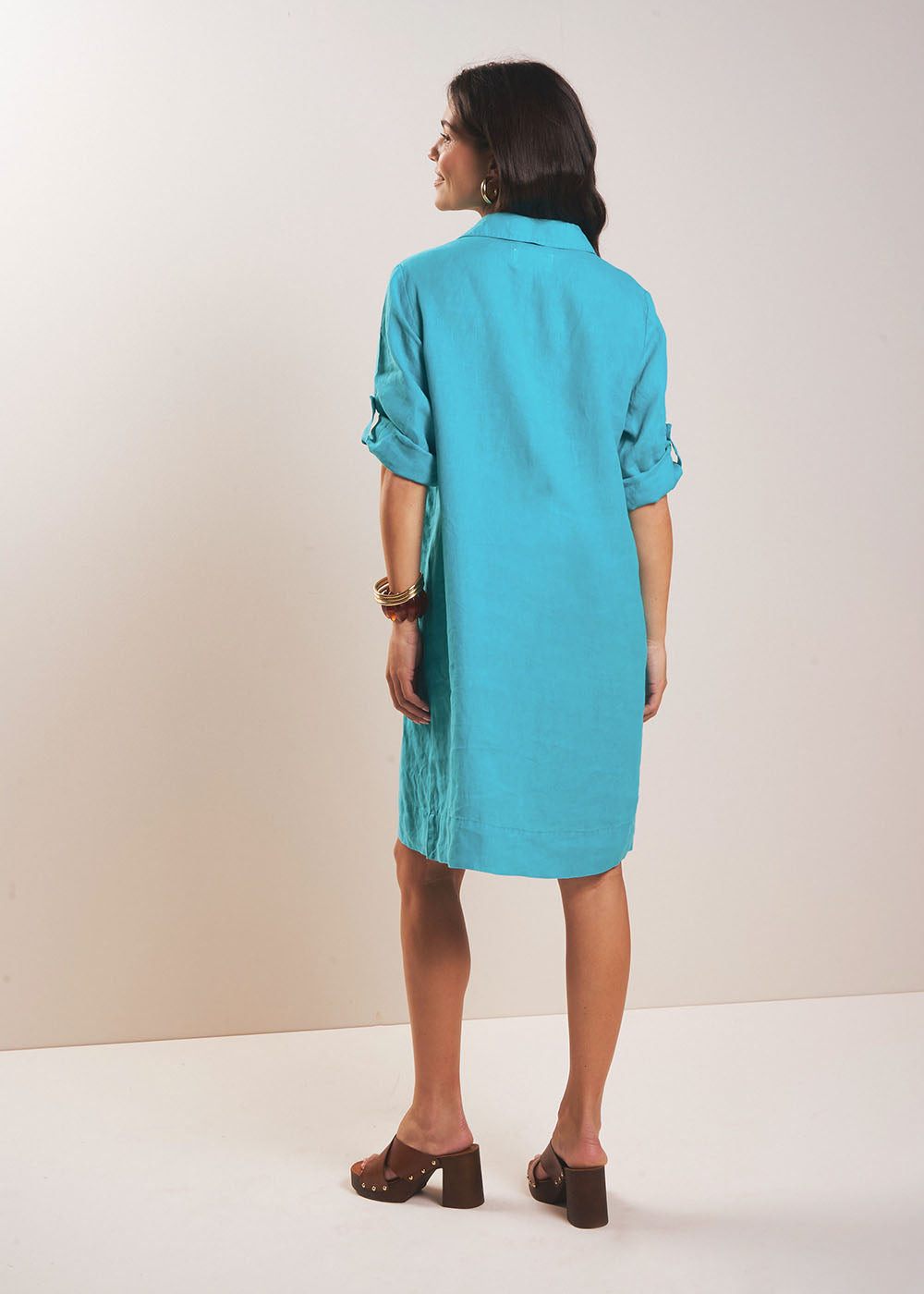 Short linen dress with shirt collar - Sud Express - 3 - Sud Express