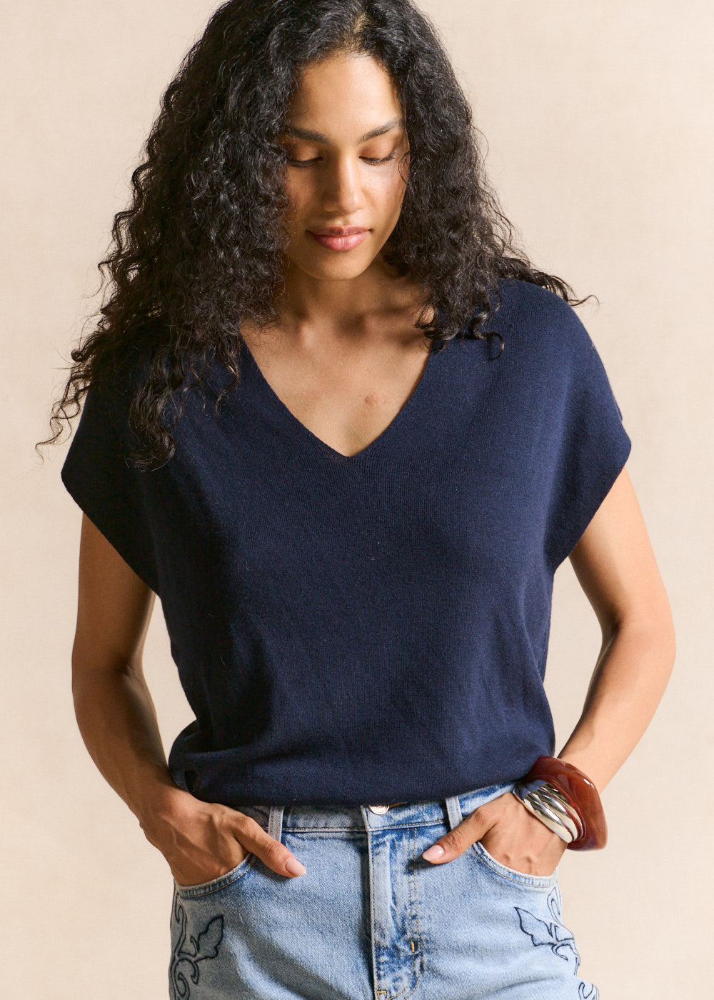 MATINY Sleeveless V-neck jumper in ribbed knit - 1 - Sud Express - Sud Express