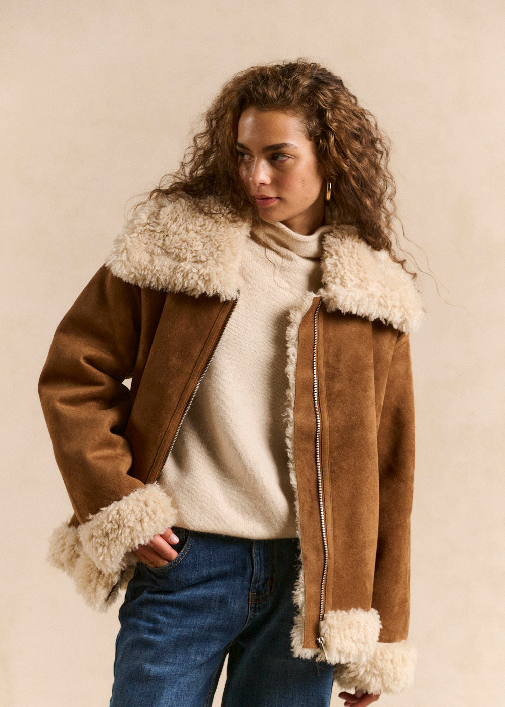 Cropped faux shearling jacket - Sud Express - 1 - Sud Express