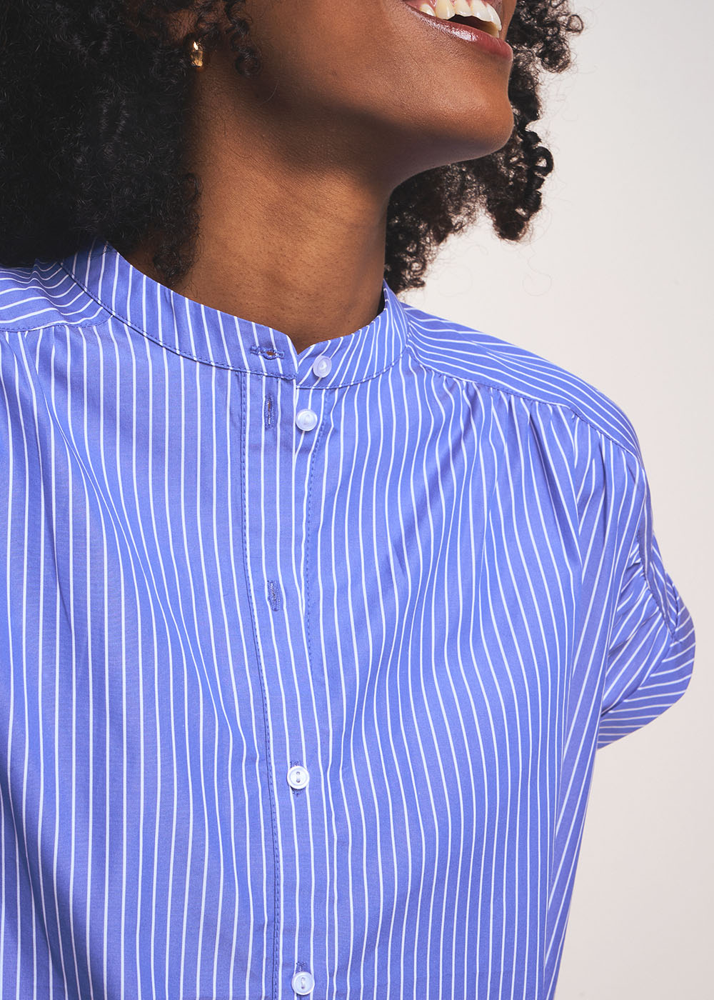 Short-sleeved striped shirt with mandarin collar - Sud Express - 2 - Sud Express