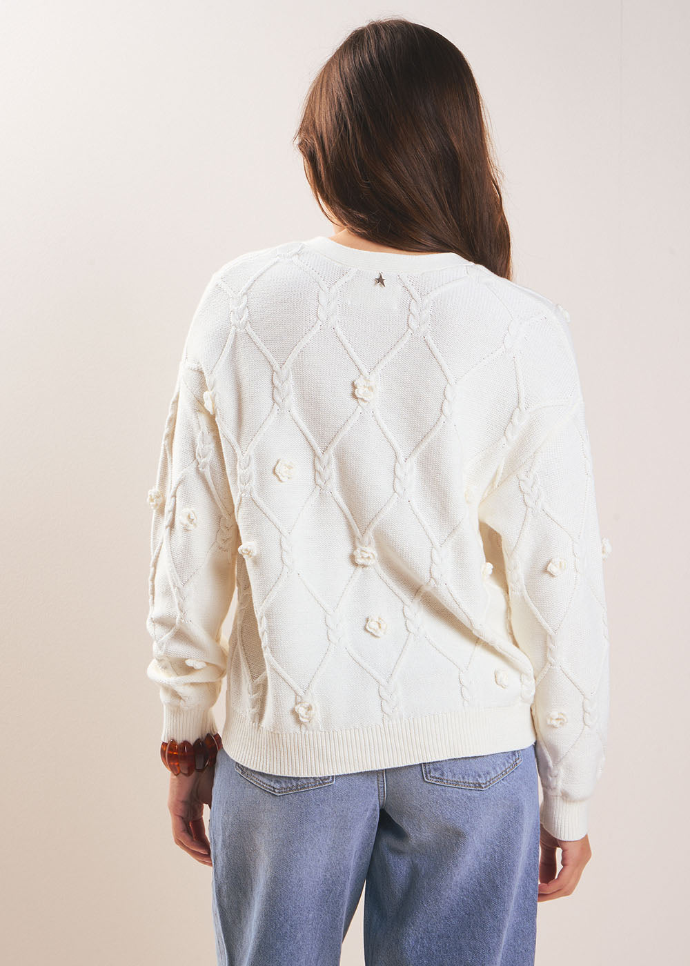 Twisted cotton cardigan with floral pattern - Sud Express - 3 - Sud Express