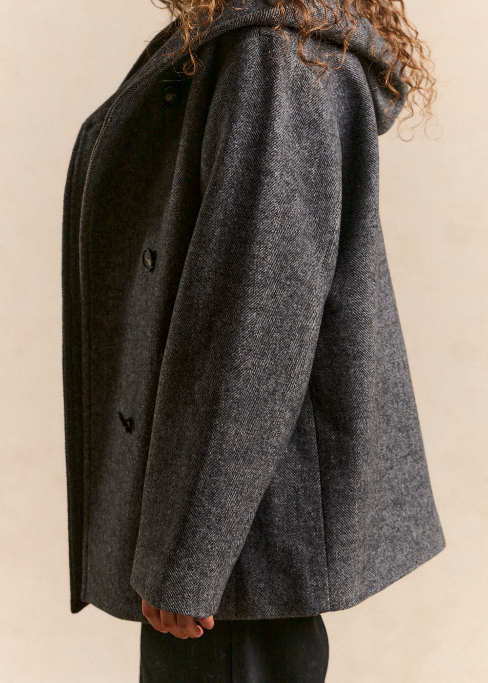 Hooded herringbone wool-blend coat - Sud Express - 2 - Sud Express