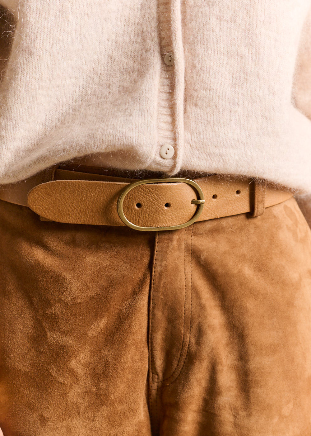 CHRISTINA Leather belt gold oval buckle - 2 - Sud Express - Sud Express
