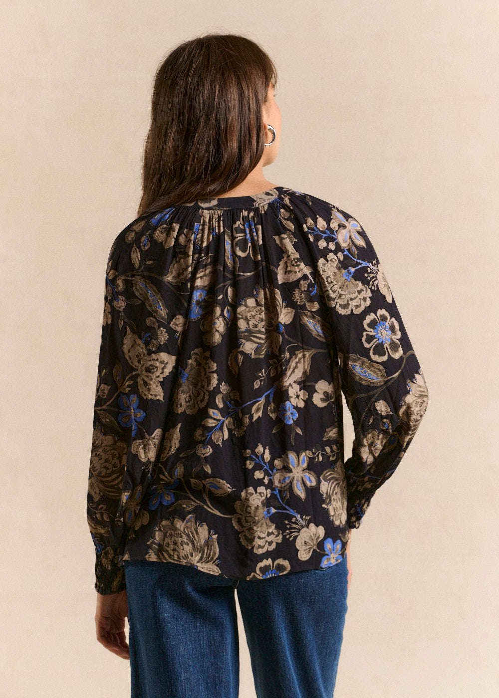 Floral print top with officer collar - Sud Express - 3 - Sud Express