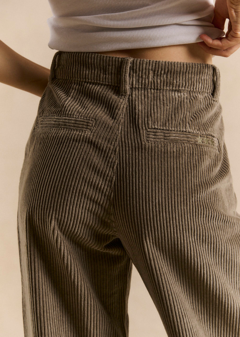 High-waisted cotton velvet wide-leg trousers - Sud Express - 4 - Sud Express