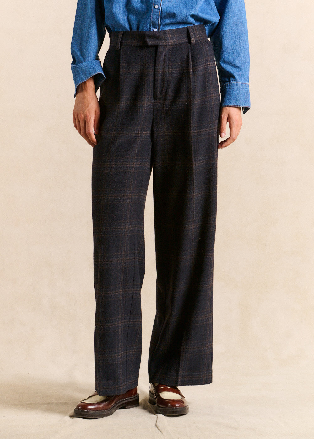 High-waisted, wide-leg checked trousers - Sud Express - 1 - Sud Express