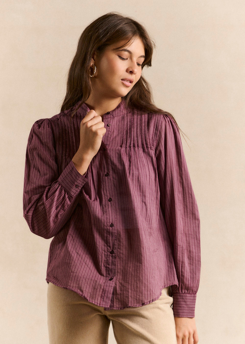 Striped print shirt with a stand-up collar - Sud Express - 4 - Sud Express
