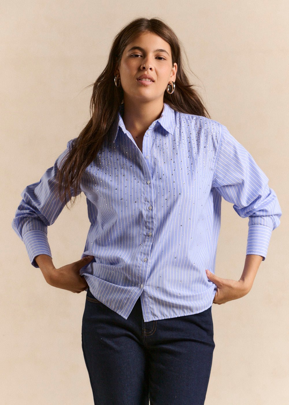 Striped shirt adorned with rhinestones - Sud Express - 4 - Sud Express
