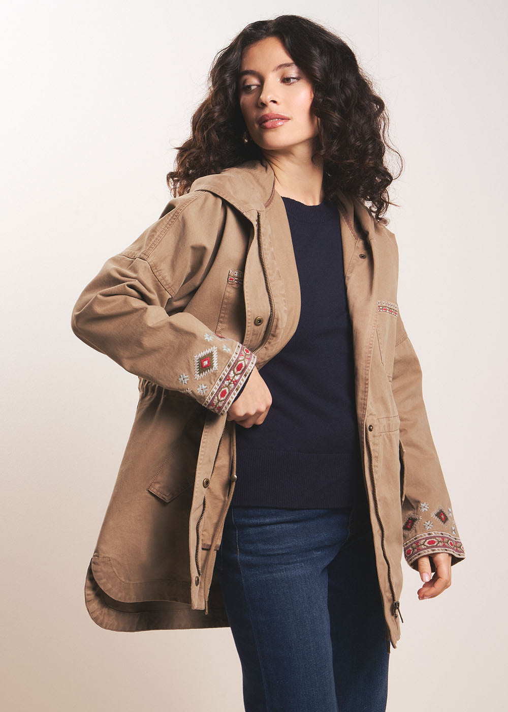 Embroidered cotton parka with hood - Sud Express - 1 - Sud Express