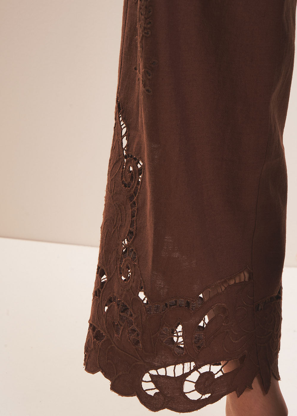 Cotton linen voile trousers with lace - Sud Express - 5 - Sud Express