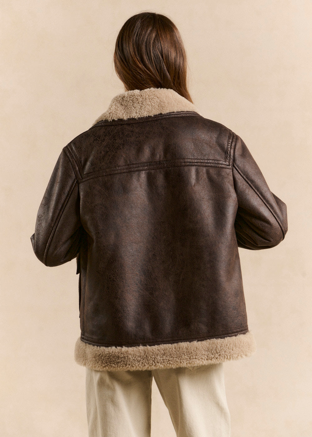 MANDARINE Straight jacket with suede effect and fur collar - 3 - Sud Express - Sud Express