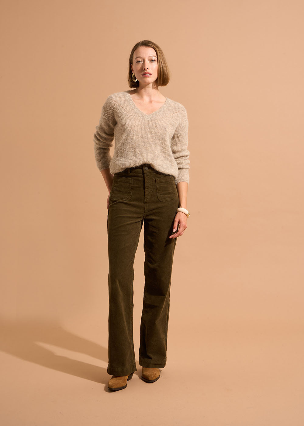 Wide-leg cotton velour trousers 700 high-waisted stripes - Sud Express - 1 - Sud Express