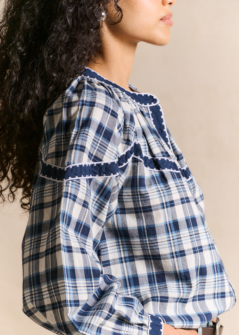 Embroidered cotton checked shirt - Sud Express - 4 - Sud Express