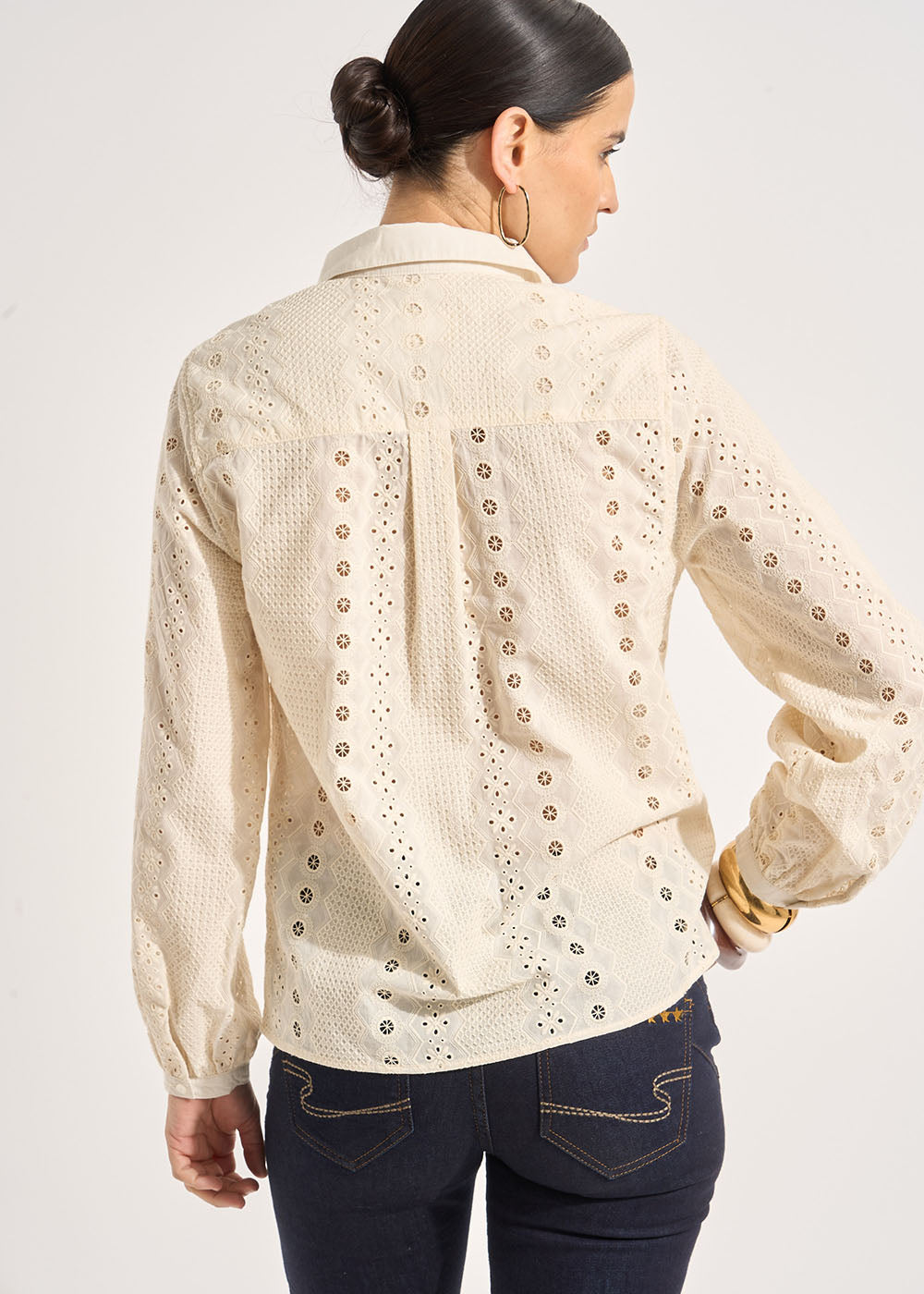 Cotton shirt with english embroidery - Sud Express - 3 - Sud Express