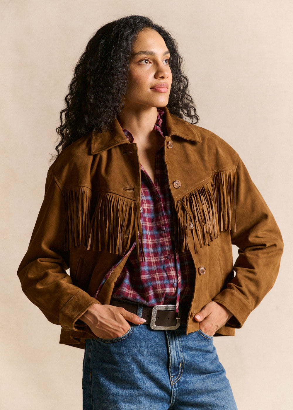 Suede jacket with fringed V-yoke - Sud Express - 1 - Sud Express