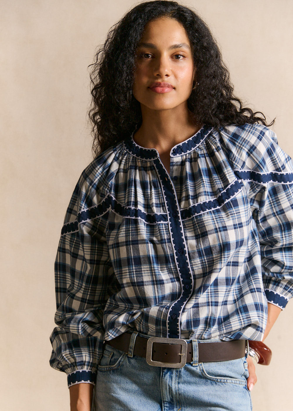Embroidered cotton checked shirt - Sud Express - 1 - Sud Express
