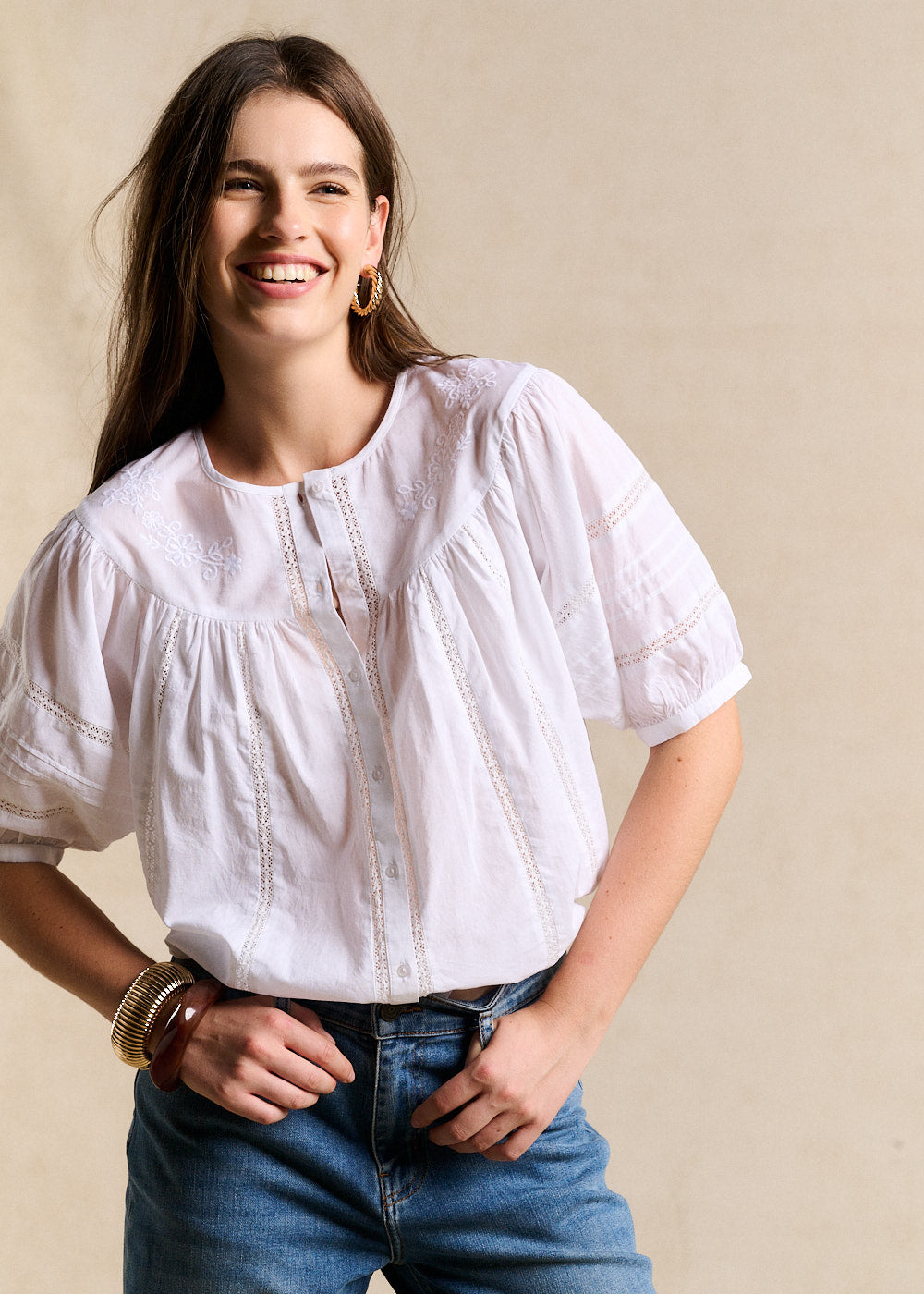 CANJELINA Embroidered Cotton Blouse - 1 - Sud Express - Sud Express