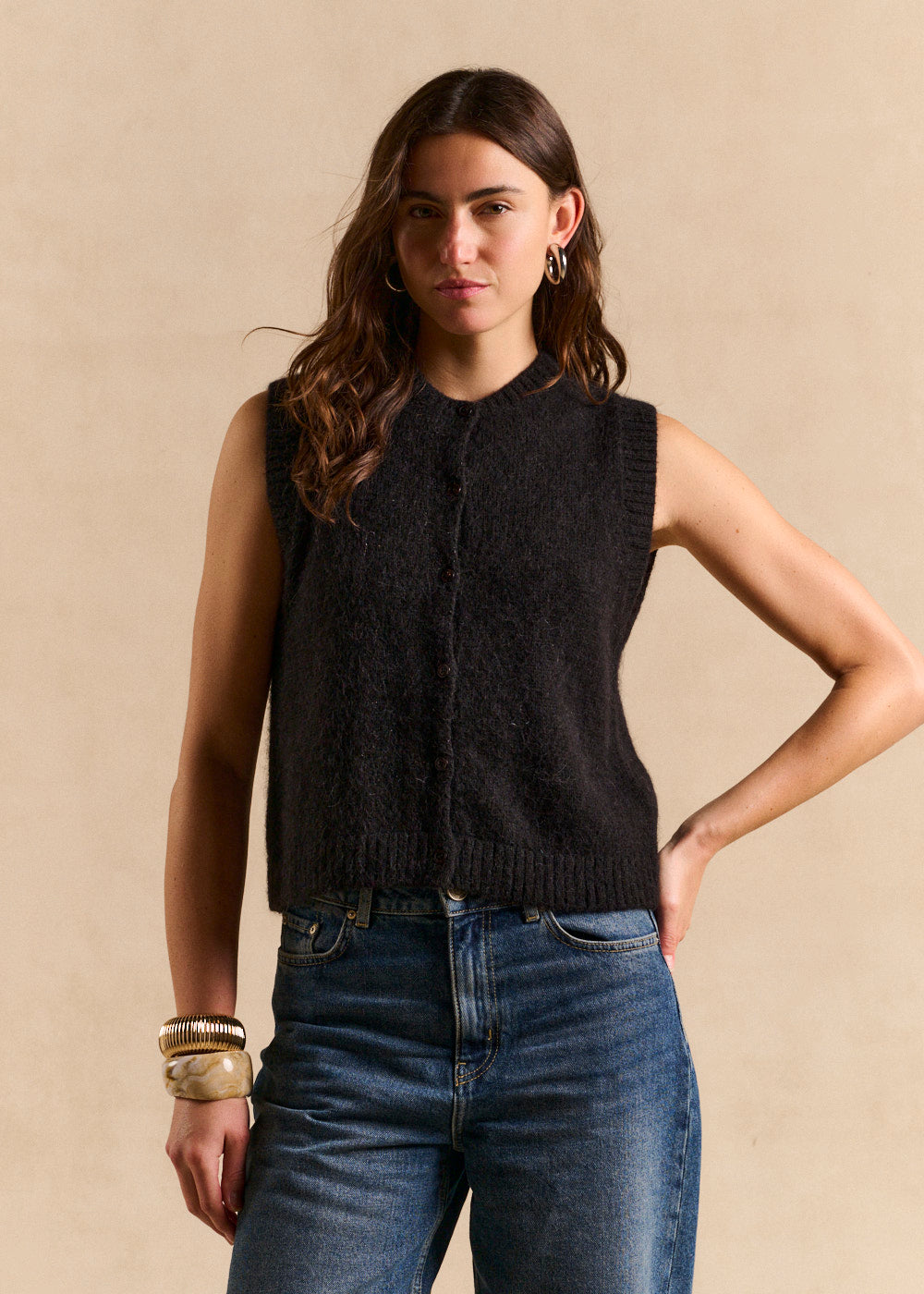 Sleeveless alpaca and lurex vest - Sud Express - 1 - Sud Express