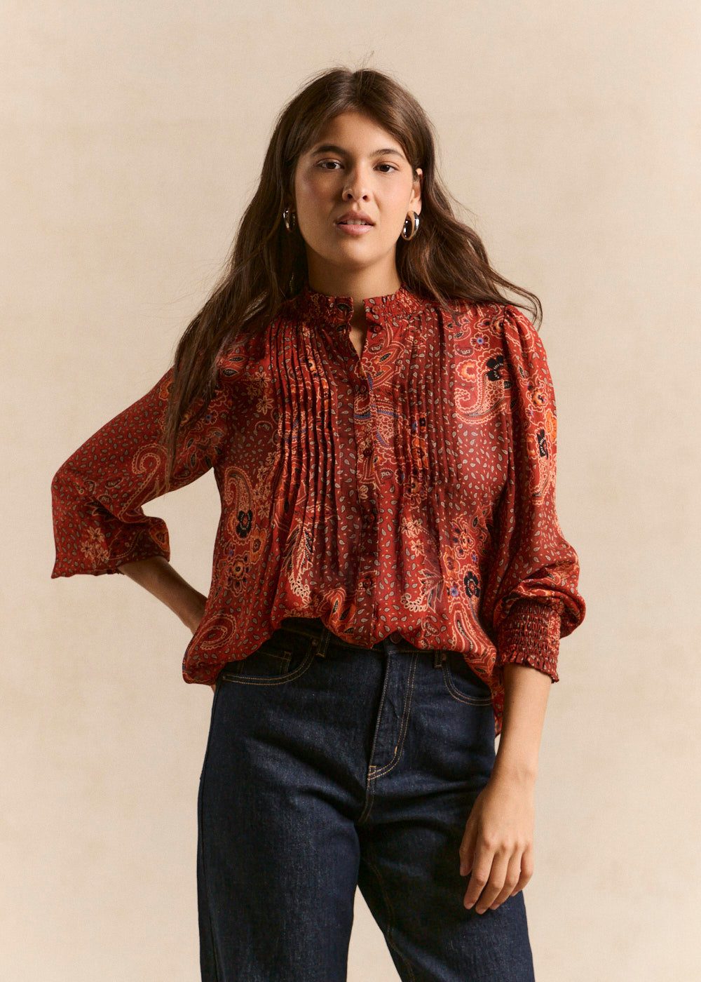 Printed shirt with ruffled mandarin collar - Sud Express - 4 - Sud Express