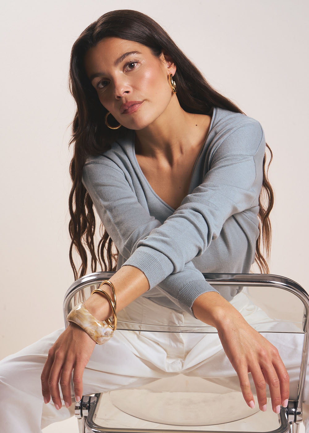 Oversized fine knit V-neck jumper - Sud Express - 5 - Sud Express