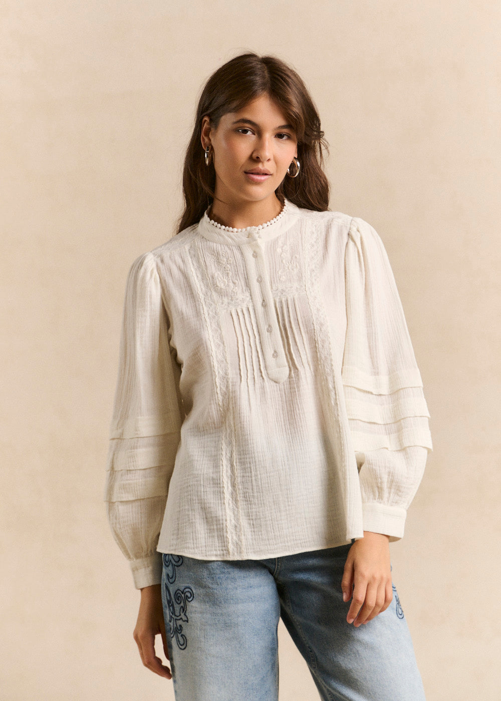 Smocked stand collar shirt - Sud Express - 5 - Sud Express