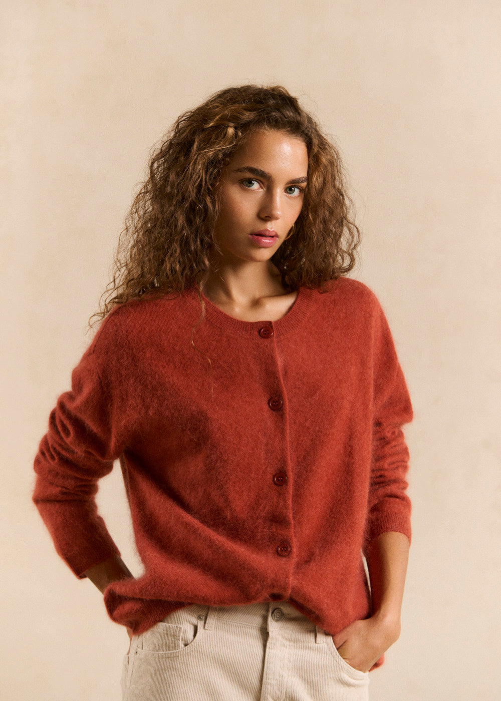 Loose round-neck vest in brushed wool and cashmere - Sud Express - 1 - Sud Express