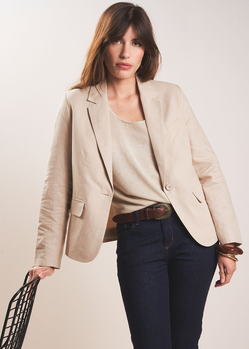 Short tailored jacket in natural fibres - Sud Express - 5 - Sud Express