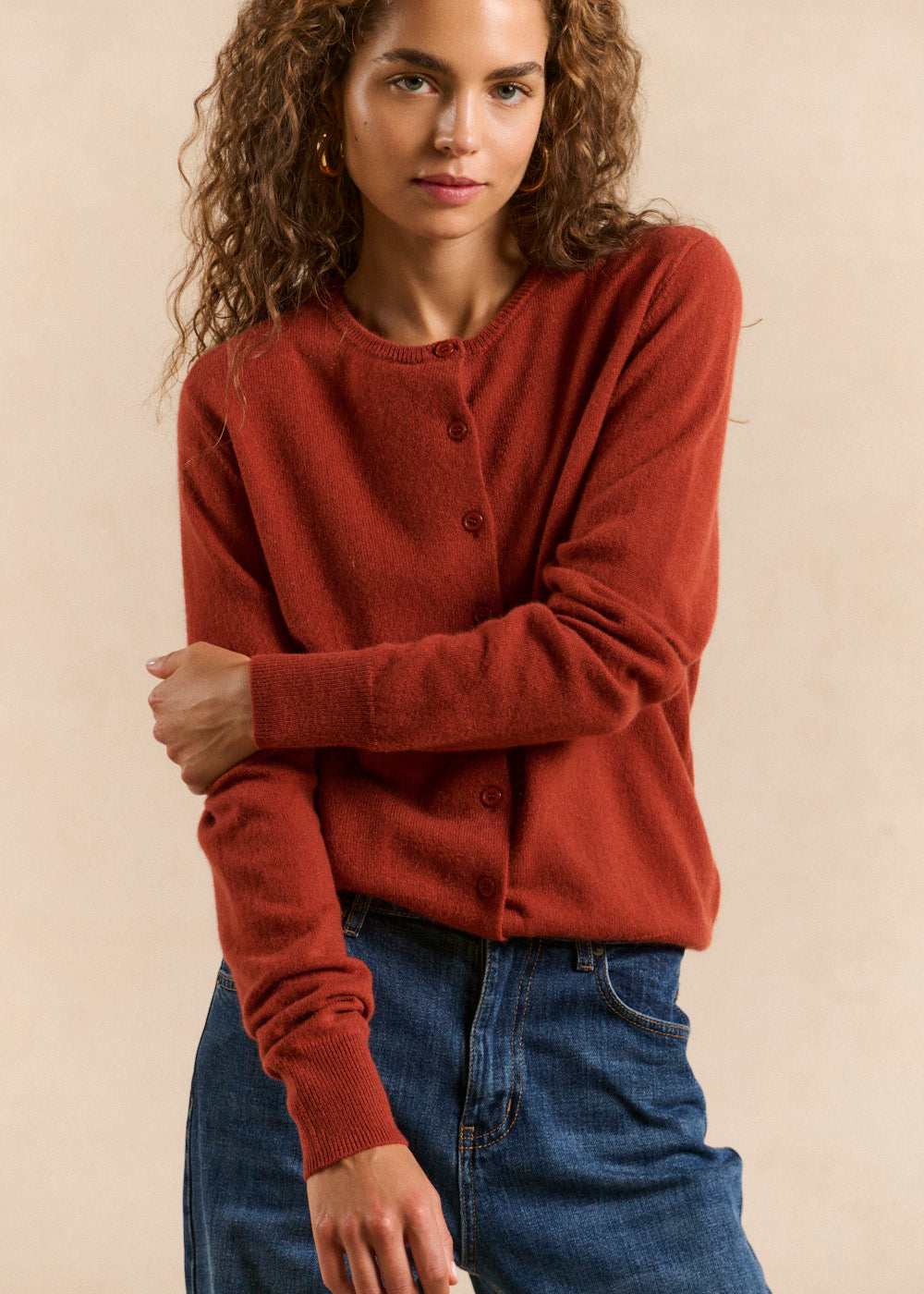 Buttoned cashmere cardigan, straight cut - Sud Express - 5 - Sud Express