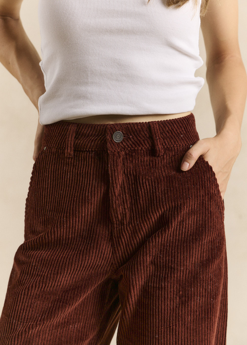 High-waisted cotton velvet wide-leg trousers - Sud Express - 4 - Sud Express