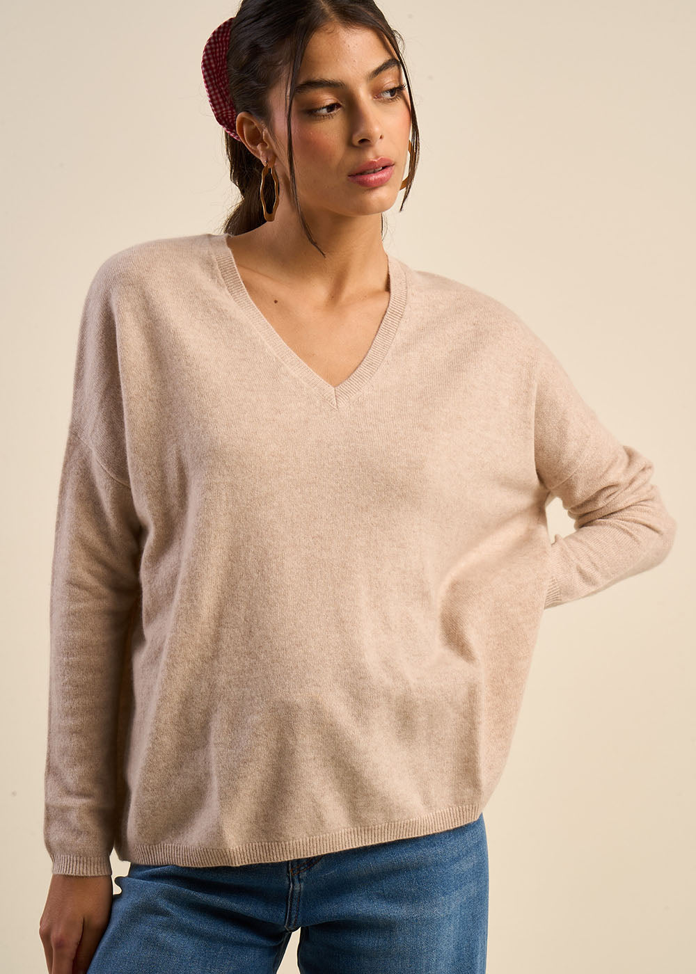 Cashmere V-neck sweater with long sleeves - Sud Express - 5 - Sud Express