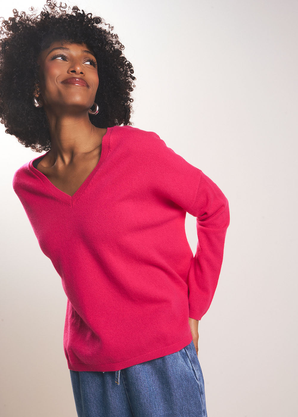 Cashmere V-neck sweater with long sleeves - Sud Express - 1 - Sud Express
