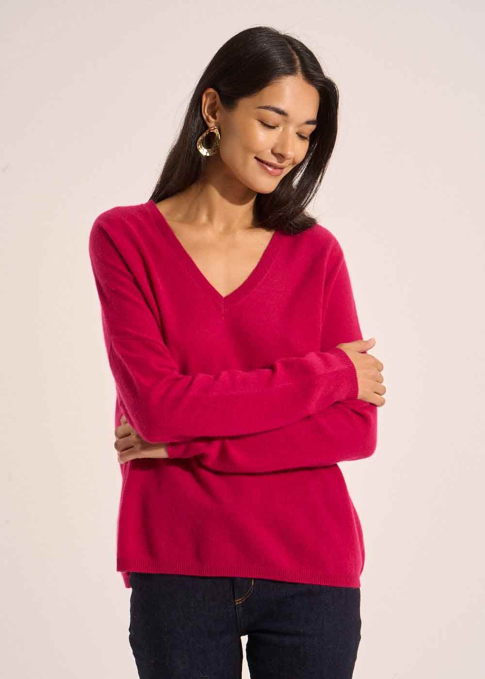 MONJOE Cashmere V-neck sweater with long sleeves - 1 - Sud Express - Sud Express